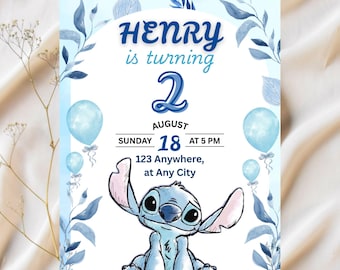 Stitch and Angel Birthday Invitation, Editable Stitch Birthday Invitation, Digital Party Invite, Stitch Birthday Party Invitation Printable
