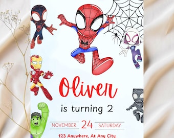 Editable Watercolor Spidey And His Amazing Friends Birthday Party Invitation | Superhero Template Printable | Kids Invite | Instant Download
