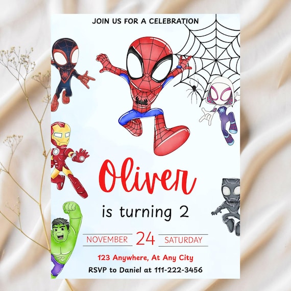 Editable Watercolor Spidey And His Amazing Friends Birthday Party Invitation | Superhero Template Printable | Kids Invite | Instant Download