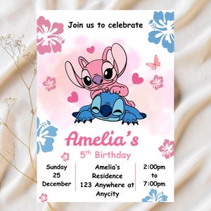 Stitch & Angel Birthday Invitation: Editable Party Invite (Digital Download)