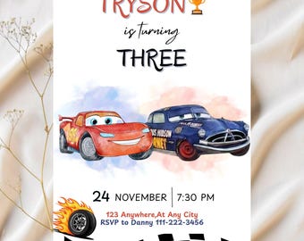 Bearbeitbare Auto-Geburtstagseinladung für Kinder | Autos McQueen Einladung | Autos-Geburtstags-Einladung | Cars Geburtstag einladen | Rennwagen Geburtstag
