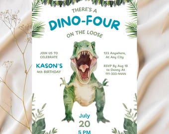 editable dino four birthday invite 4th birthday party invitation boy dinosaur invite green dinosaur party trex birthday invite for kids
