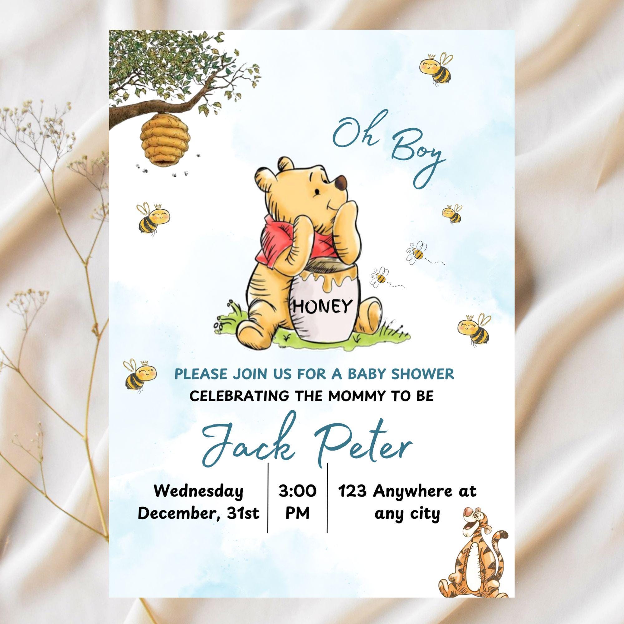Oh Boy Winnie the Pooh Baby Shower Invite