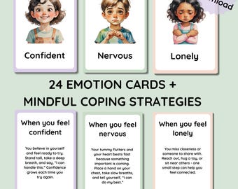 Printable Emotion Flashcards for Kids | SEL Calm Down Cards + Coping Strategies | Mindfulness & Social Emotional Learning | Instant Download