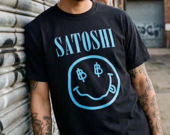 Satoshi Smiley Doodle in Electric Blue, Classic Bitcoin T-Shirt