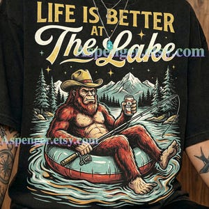 Life Is Better At The Lake Bigfoot Beer Comfort Colors® Tshirt, Retro Sasquatch Fishing Faded Tees, Y2K Streetwear Funny Camp Gift