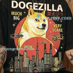 Maglietta Dogezilla Much Big Very Scare Comfort Colors®, magliette Wow Doge Meme, maglione grafico vintage anni '90, canotta Kaiju Dog, regalo retrò Y2K