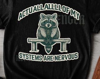 All Of My Systems Are Nervous T-Shirt, Raccoon Lover Funny Satirical Meme Tee, Anxiety Humor Shirt, Vintage Quote, Mental Health T-Shirt