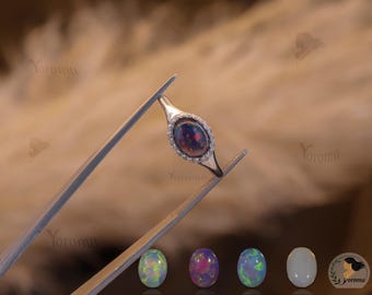 Anillo de plata de ley con halo de ópalo, gema cabujón ovalada de 6 x 8 mm, joyería hecha a mano, regalo de compromiso, anillo de ópalo personalizado, regalo para ella.