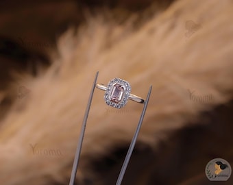 Morganit Handgemachter 4 x 6 mm Ring im Baguetteschliff mit Zirkonia-Akzenten in 925er Silber Zierlicher Ring, Brautjungfer Ring, Silberring Geschenk für Sie