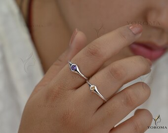 Amethystring, 4 mm, violetter Geburtsstein Amethyst, Sterlingsilberring, 14 Karat Gold Vermeil, Stapelring, Ehering, zarter Verlobungsring, Geschenk