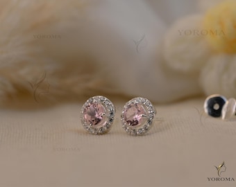 Morganit-Ohrstecker, 6 mm, rund, silberfarben, mit Steckverschluss, Geschenk für Mama, vergoldet, Hochzeitsgeschenk, Weihnachtsgeschenk