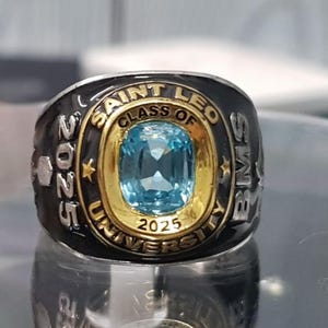 Handmade Class Ring with Cushion Stone, Custom Graduation Ring, Two Tone Personalized College Ring, Custom Name Engraving, Gift For Her