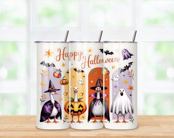 Grillige Halloween Goose Tumbler Wrap Sublimatie 20oz | Ontwerp met schattige heks en spookgans | Digitale png-download voor knutselen met magere beker