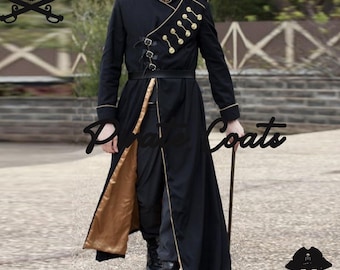 Abrigo militar steampunk para hombre, abrigo largo de oficial gótico victoriano de lana negra, traje de caballero.