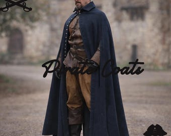 Men Navy Blue Wool Traditional Cape Cloak: Regency Garrick Overcoat, Medieval Victorian Costume