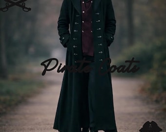 Abrigo gótico de lana negra para hombre: abrigo largo estilo militar victoriano del siglo XVIII, traje de caballero.