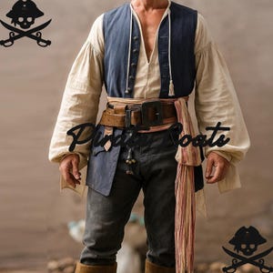 Pirate Costume Blue Wool Waistcoat, Jack Sparrow Captain Waistcoat, Caribbean Cosplay Sea Wolf Vest