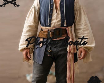 Pirate Costume Blue Wool Waistcoat, Jack Sparrow Captain Waistcoat, Caribbean Cosplay Sea Wolf Vest