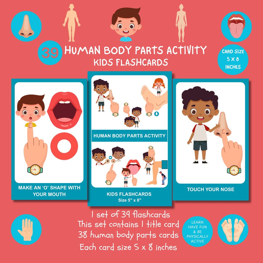 39 Human Body Parts Kids Flashcards Printable Human Anatomy Learning ...