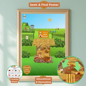 Bug Hotel Seek and Find Poster for Kids – Printable Insects Alphabet Activity Matching Worksheets -  Preschool Nature Mini-beasts Learning