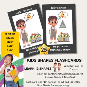Tarjetas didácticas de formas para niños - Aprende con Gray y sus amigos - Actividad imprimible de reconocimiento de formas para preescolar y educación infantil (descarga digital)