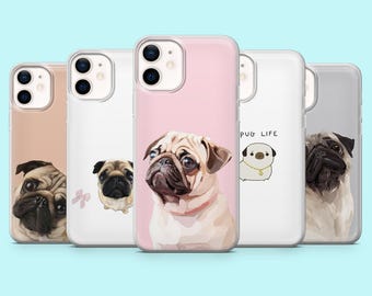 Süße Mops Handyhülle Hund Welpe Cover für iPhone 17, 16, 15, 14, 13, 12 Samsung S25, S24, S23, A56, A16 Pixel 10Pro XL, 9Pro 8A
