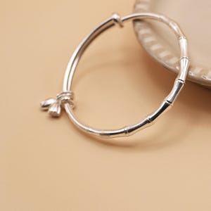 Adjustable Silver Cuff Bangle · Minimalist Bamboo Segment Bracelet · Everyday Wabi Sabi Jewelry · 999 Fine Silver Gift for Her