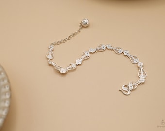 Filigraan Pipa-schakelarmband · Handgemaakt 999 fijnzilver · Vintage-geïnspireerde sieraden | Druppel zilver