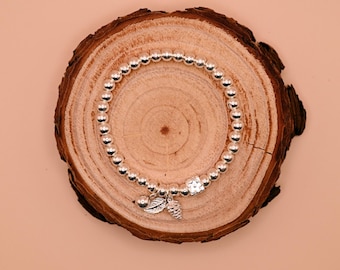 Armband met 999 fijne zilveren kralen · Op de natuur geïnspireerd dennenappel · Bladbedel · Handgemaakte ambachtelijke sieraden · Cadeau voor haar · Druppel zilver