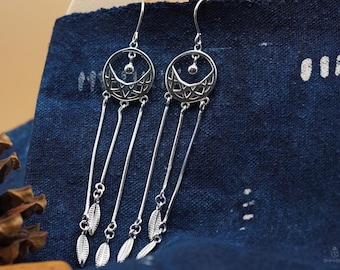 999 fijnzilveren dromenvanger-oorbellen, lange boho-veren bungelsieraden