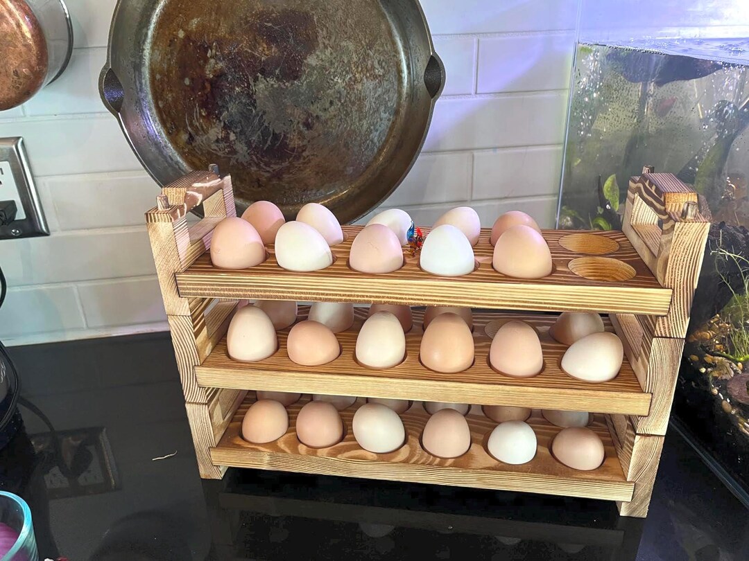 Egg Rack Rustic Wood 36-egg Rack, Stackable Fresh Egg Holder, Kitchen Counter Storage ...