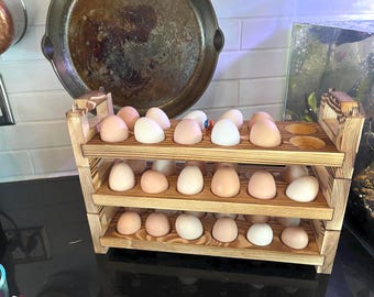 Wood 36-Egg Rack, Stackable Fresh Egg Holder, Kitchen Counter Storage, Rustic Farmhouse