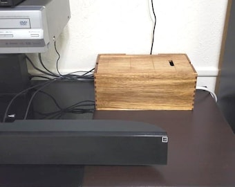 Wood Cord Storage Case, Wire Management Holder, Desk Hider, Home Office Decor
