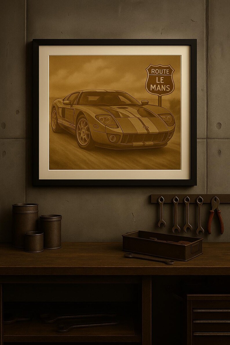 Ford GT Le Mans Poster | Vintage Car Wall Art | Classic Racing Digital ...