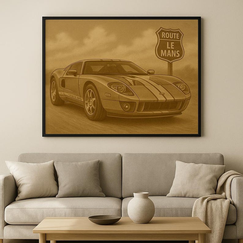 Ford GT Le Mans Poster | Vintage Car Wall Art | Classic Racing Digital ...