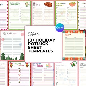 Weihnachts Potluck Sign-Up Sheet Vorlage: Bearbeitbare Canva Form (US Letter)