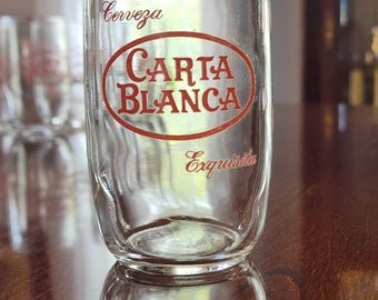Vintage Carta Blanca Beer Glasses | 1970s Mexican Lager Tumblers