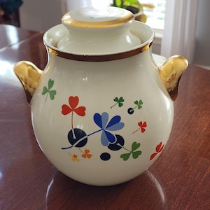 Hall Clover Koekjestrommel Vintage Shamrock-bus gouden handgrepen VS