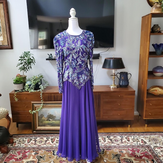 lillie rubin beaded dress Vintage Royal Purple Evening Gown Long Sz 4 The WFH Dress -