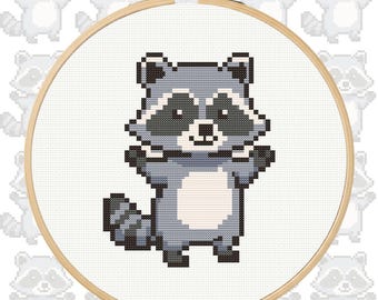 Raccoon Cross Stitch Pattern Wall Decor Embroidery Patterns For Clothes PDF file