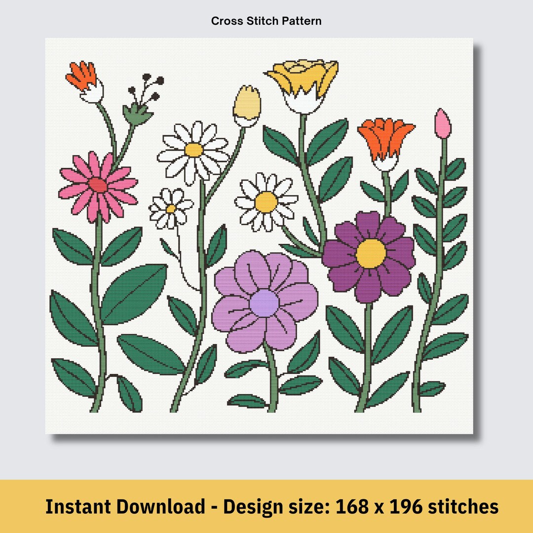 Botanical Counted Cross Stitch Pattern Wildflower Embroidery Patterns ...