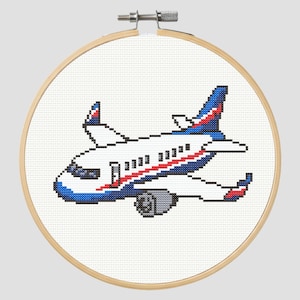飛行機のクロスステッチパターン - 世界旅行ステッチ - 衣類用手刺繍（PDFダウンロード）