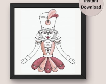 Cascanueces de bailarina, patrón de punto de cruz, decoración navideña festiva, descarga digital del patrón de bailarina