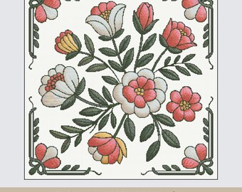 Flowering Cross Stitch Pattern - Botanical Embroidery Design - Modern Stitch Artwork for  Home Decor - PDF Download