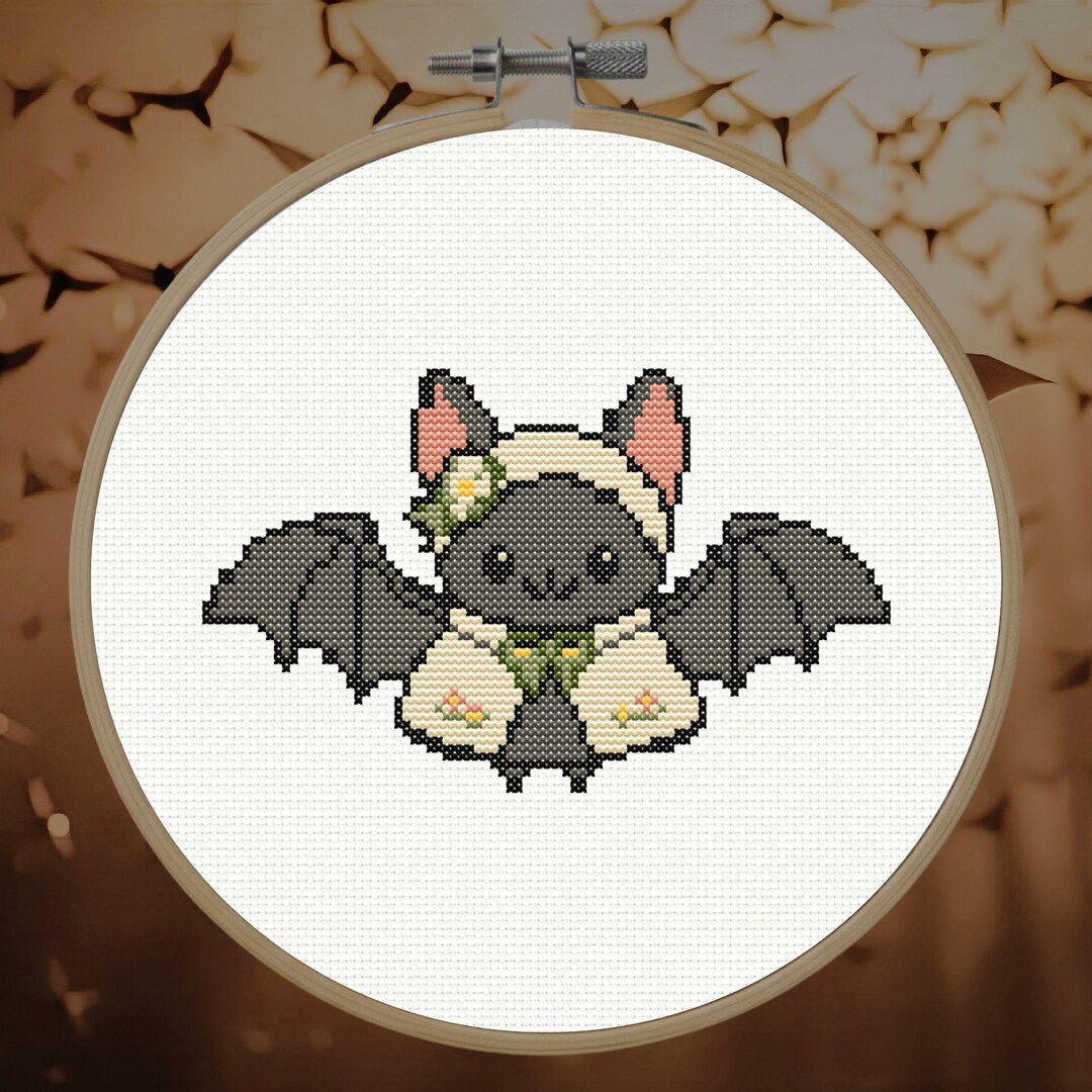 Cute Bat Cross Stitch Pattern - Cottagecore Halloween Stitch - DIY ...