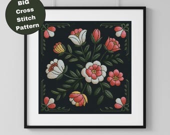Botanical  Cross Stitch Pattern - Hand Contemporary Embroidery Flowers Design - Stitch Artwork for Home Decor and Gifting - ( PDF Download )