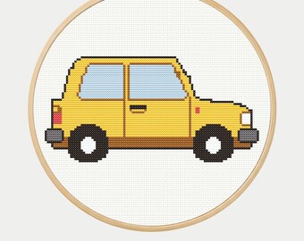 Yellow Car Cross Stitch Pattern, Nursery Decor For Boys And Girls, Gift for Transportation lovers  ( Downloadable PDF Pattern )