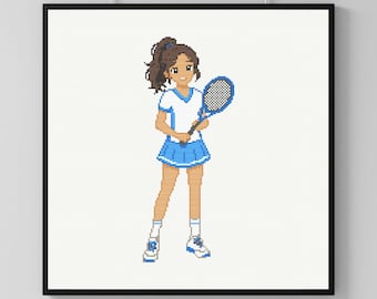 Teen Girl Tennis Player Cross Stitch Pattern - Tennis Decoration for Sports Lovers-Birthday Gift Junior Athletes (Downloadable PDF Pattern )