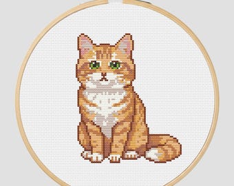 Orange Tabby Cat Cross Stitch Pattern - Realistic Pet Hand Embroidery Design Pattern - Downloadable PDF Printable